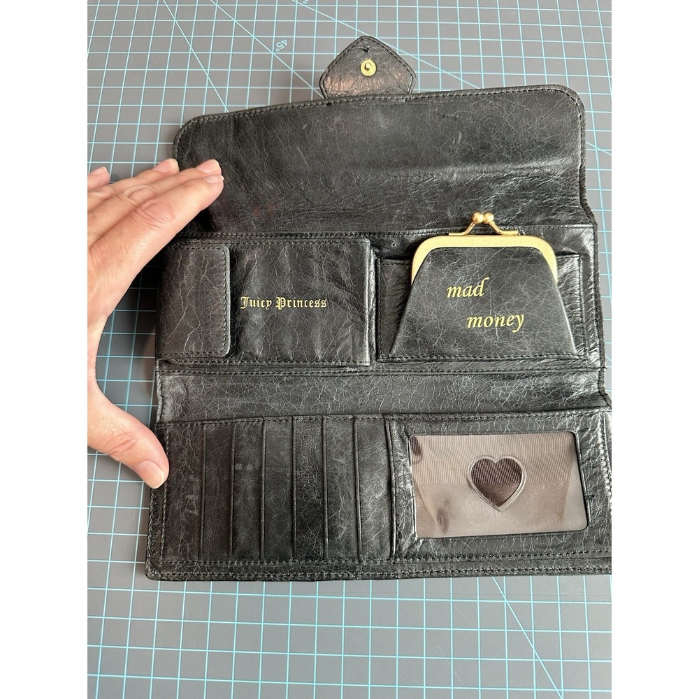 Juicy Couture Clutch Wallet in Slate Gold Soft Distressed Leather Vintage Y2K - Picture 4 of 12